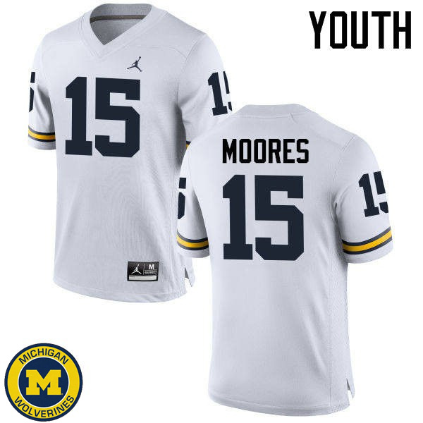 Youth Michigan Wolverines #15 Garrett Moores White Alumni Jersey